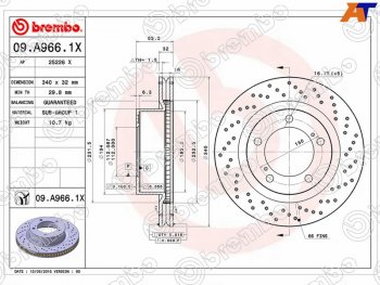 15 999 р. Тормозной передний диск (Ø340) BREMBO  Toyota Land Cruiser 200 1-ый рестайлинг (2012-2015)  с доставкой в г. Таганрог. Увеличить фотографию 1