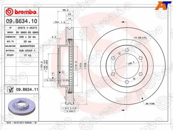 22 499 р. Диск тормозной передний Ø338 BREMBO  Lexus GX460  J150 (2009-2022), Toyota 4Runner  N280 (2009-2013), Toyota Land Cruiser Prado  J150 (2009-2025)  с доставкой в г. Таганрог. Увеличить фотографию 1