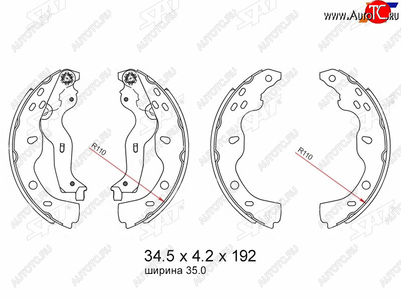 1 829 р. Колодки тормозные барабанные задние RH-LH SAT  Fiat Sedici (2005-2014), Suzuki SX4  GYC21S (2006-2012)  с доставкой в г. Таганрог