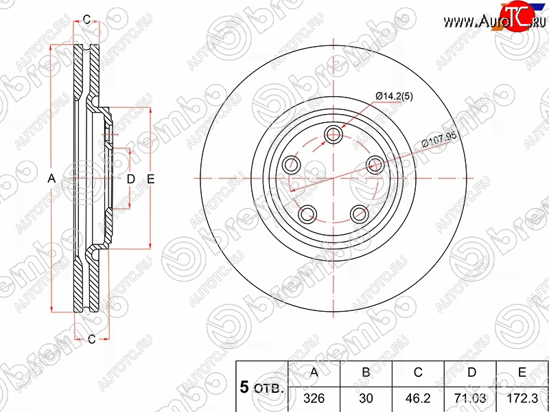 10 799 р. Передний тормозной диск(Ø326) BREMBO  Jaguar XF  X250 - XKR  с доставкой в г. Таганрог