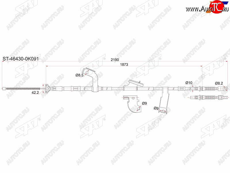 2 539 р. Трос стояночного тормоза LH SAT Toyota Hilux AN10,AN20 дорестайлинг (2004-2008)  с доставкой в г. Таганрог