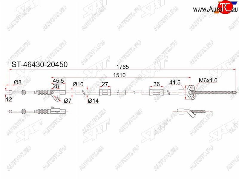 1 379 р. Трос ручника 2WD LH SAT  Toyota Caldina ( T190,  T210) - Corona SF  T190  с доставкой в г. Таганрог