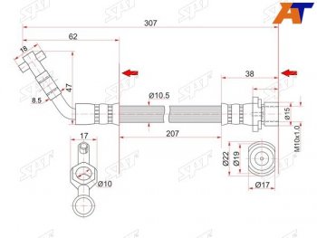 Шланг тормозной задний (Таиланд) LH=RH SAT  Estima Emina  XR10, XR20, Estima Lucida  XR10,20