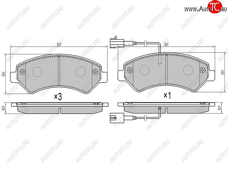 2 199 р. Колодки тормозные перед FL-FR SAT Peugeot Boxer 250 (2006-2014) (2 датчика износа с камерами наполнением)  с доставкой в г. Таганрог