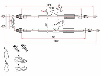 Трос ручного тормоза SAT Ford Focus 2 хэтчбэк 5 дв. рестайлинг (2007-2011)  (дисковые тормоза)