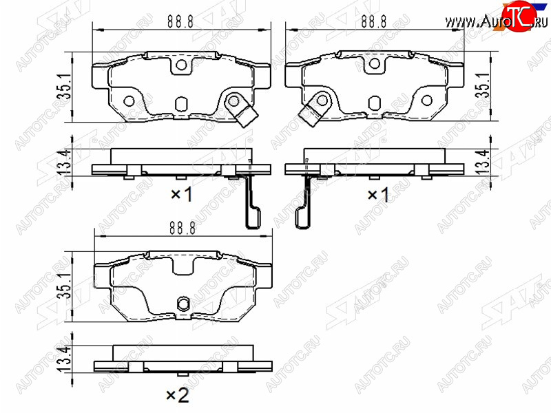 2 479 р. Колодки тормозные задние RH-LH SAT Honda Fit 4 GR дорестайлинг (2019-2022)  с доставкой в г. Таганрог