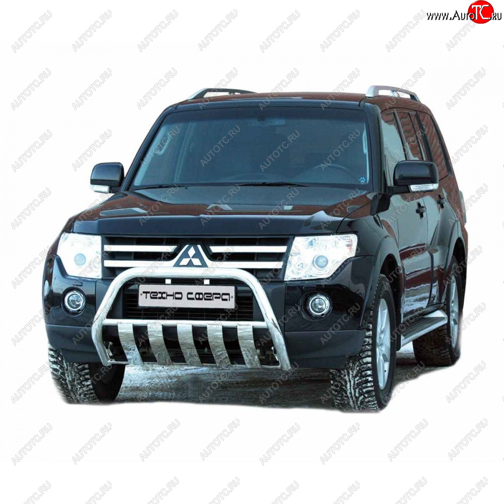 12 699 р. Передок плоский крашенная d63.5, Техно Сфера  Mitsubishi Pajero ( 4 V90,  4 V80) (2006-2020) дорестайлинг, дорестайлинг, 1-ый рестайлинг, 3 дв. 1-ый рестайлинг, 2-ой рестайлинг (Черный матовый)  с доставкой в г. Таганрог