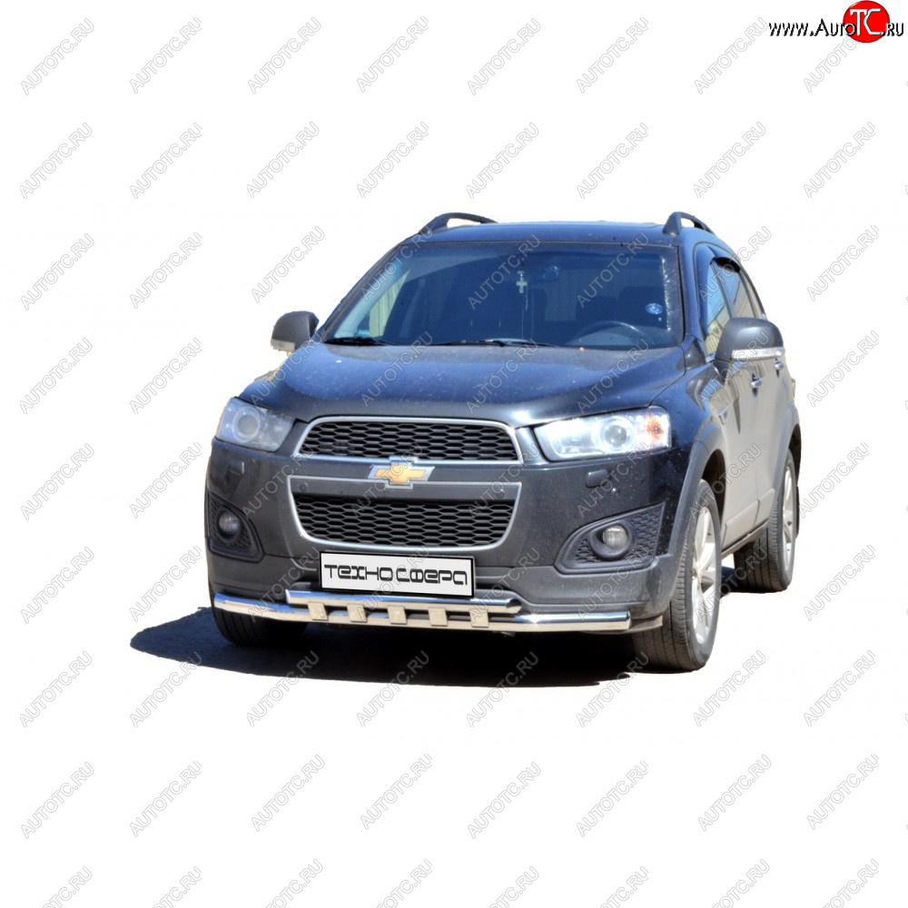 10 599 р. Защита переда труба двойная крашенная d63,5, Техно Сфера Chevrolet Captiva 2-ой рестайлинг (2013-2016) (Черный глянец)  с доставкой в г. Таганрог