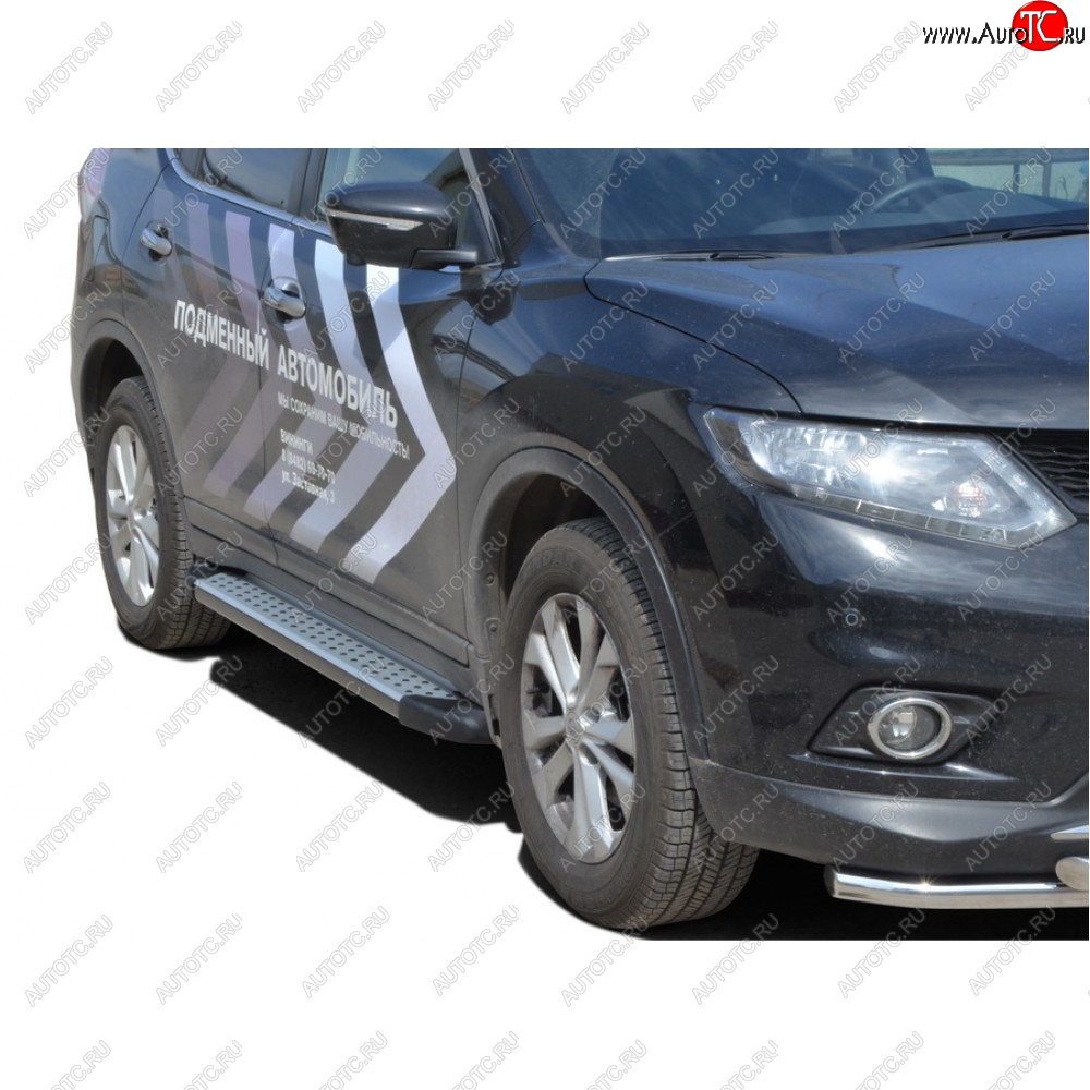 27 799 р. Пороги бумер алюминиевые с резинкой, Техно Сфера Nissan X-trail 3 T32 дорестайлинг (2013-2018) (Черный глянец)  с доставкой в г. Таганрог