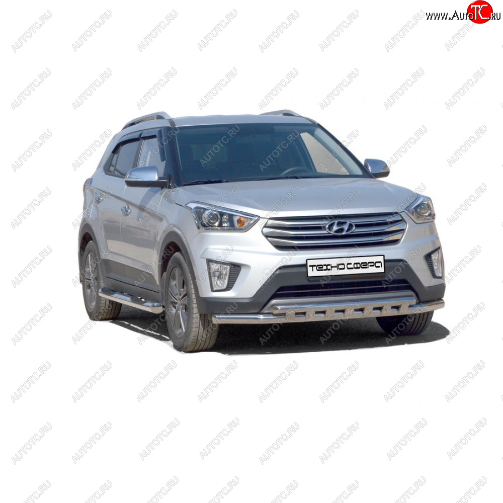 8 799 р. Защита порогов труба с проступью крашенная d76, Техно Сфера  Hyundai Creta ( GS,  SU) (2015-2022) дорестайлинг, рестайлинг (Черный матовый)  с доставкой в г. Таганрог