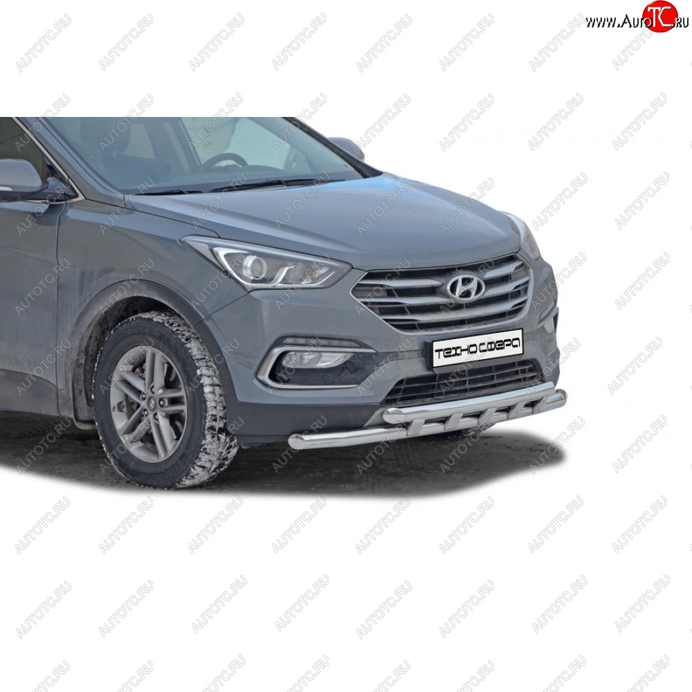 30 999 р. Защита переда труба двойная нержавейка d63,5, Техно Сфера  Hyundai Santa Fe  DM (2015-2019) рестайлинг (Нержавейка)  с доставкой в г. Таганрог