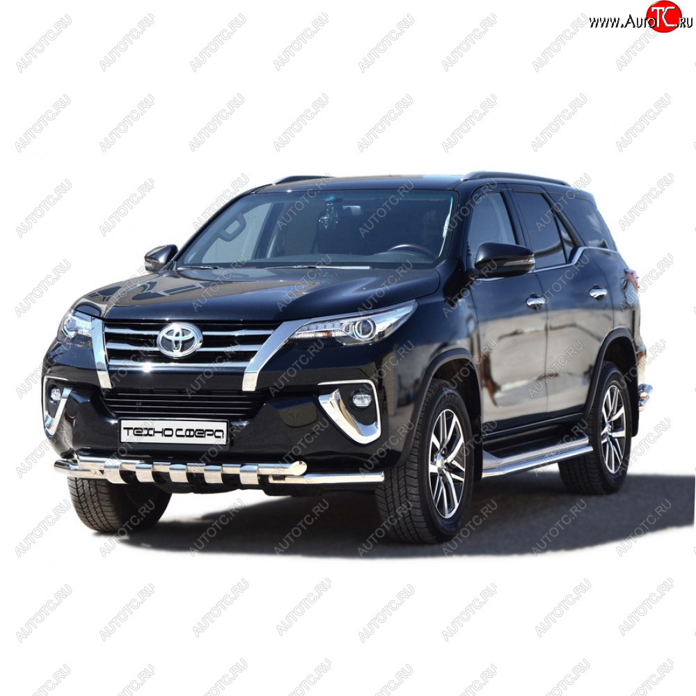 12 399 р. Защита переда труба двойная люкс крашенная d63.5, Техно Сфера  Toyota Fortuner ( AN50/AN60,  AN160) (2004-2024) дорестайлинг, 1-ый рестайлинг, 2-ой рестайлинг, дорестайлинг, рестайлинг (Черный матовый)  с доставкой в г. Таганрог