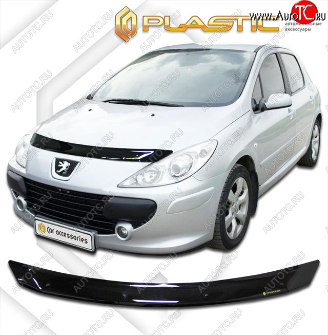 1 799 р. Дефлектор капота (рынок России) CA-Plastic  Peugeot 307  универсал (2005-2008) рестайлинг (Classic черный)  с доставкой в г. Таганрог