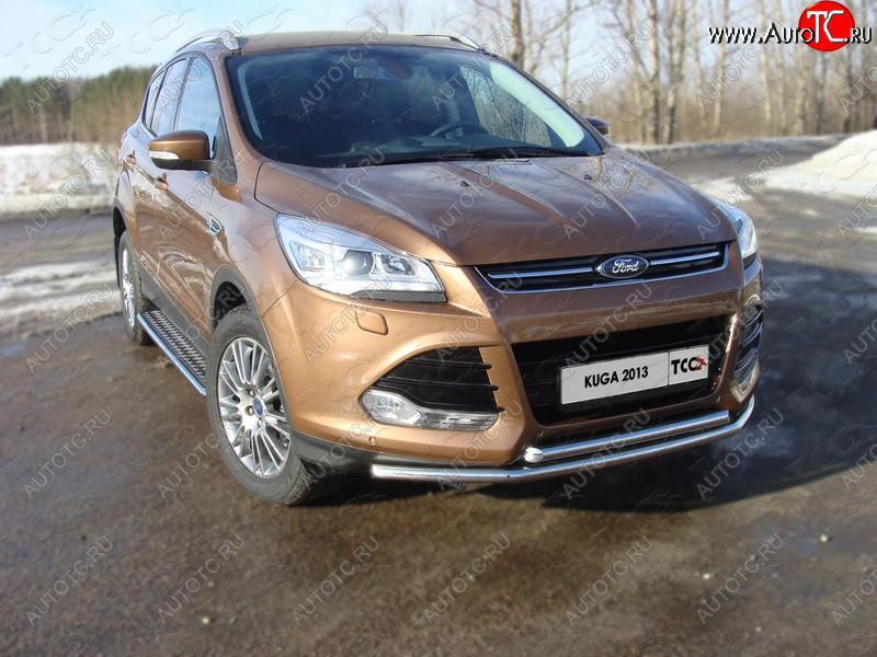 12 999 р. Защита передняя двойная d42,4*42,4 мм ТСС Тюнинг Ford Kuga 2 дорестайлинг (2013-2016) (нержавейка)  с доставкой в г. Таганрог