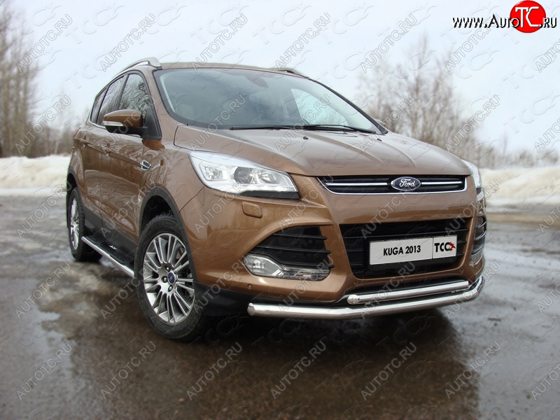 15 299 р. Защита передняя двойная d42,4*42,4 мм ТСС Тюнинг Ford Kuga 2 дорестайлинг (2013-2016) (нержавейка)  с доставкой в г. Таганрог