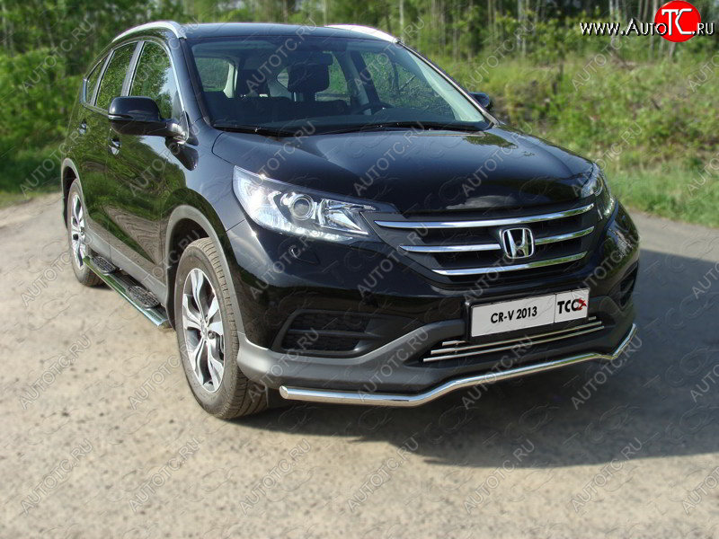 28 849 р. Пороги овальные с накладкой 120х60 мм ТСС Тюнинг Honda CR-V RM1,RM3,RM4 дорестайлинг (2012-2015) (серые)  с доставкой в г. Таганрог