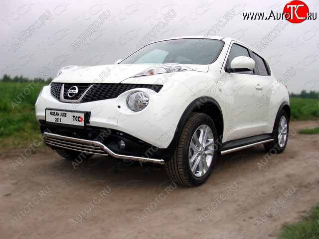 16 399 р. Защита переднего бампера кенгурин 42,4*16 мм ТСС Тюнинг  Nissan Juke  1 YF15 (2010-2014) дорестайлинг (нержавейка)  с доставкой в г. Таганрог