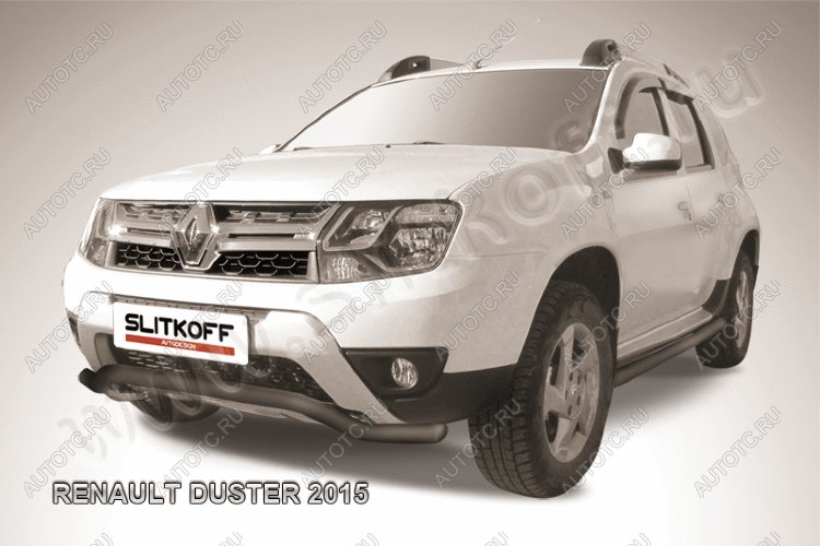 12 799 р. Защита переднего бампера (нержавейка, волна 57) Slitkoff Renault Duster HS рестайлинг (2015-2021) (с окраской в черный цвет)  с доставкой в г. Таганрог