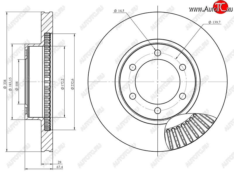 3 879 р. Диск тормозной передний Ø338mm HOSU  Lexus GX470  J120 (2002-2007), Toyota 4Runner  N210 (2002-2005), Toyota Land Cruiser Prado  J120 (2002-2009)  с доставкой в г. Таганрог