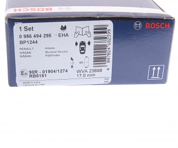 3 089 р. Колодки тормозные передние R17 (4шт.) BOSCH Nissan Navara 2 D40 дорестайлинг (2004-2010)  с доставкой в г. Таганрог. Увеличить фотографию 4