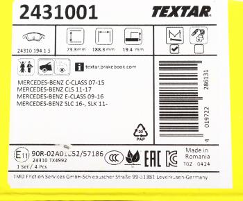 6 999 р. Колодки тормозные передние (4шт.) TEXTAR  Mercedes-Benz C-Class  W204 - E-Class  S212  с доставкой в г. Таганрог. Увеличить фотографию 5