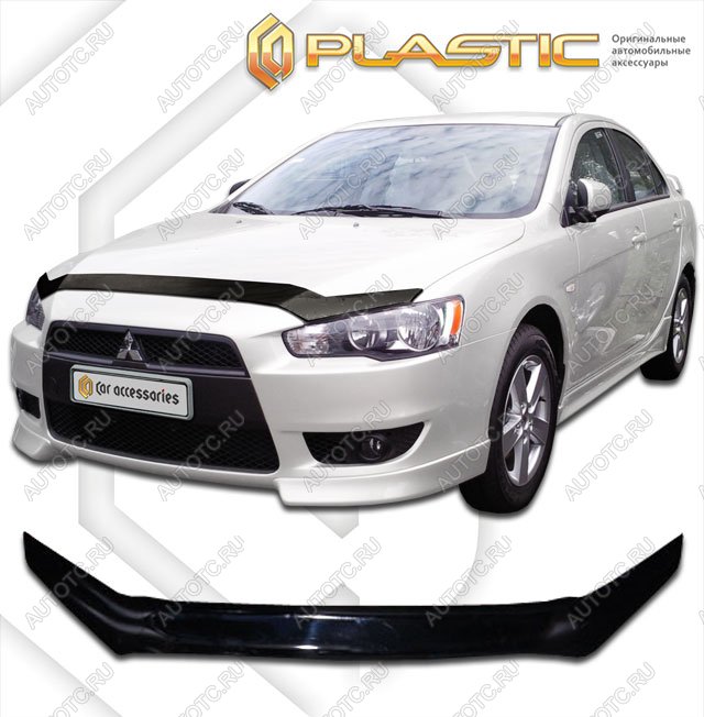 2 099 р. Дефлектор капота CA-Plastic  Mitsubishi Lancer  10 (2007-2017) седан дорестайлинг, хэтчбэк дорестайлинг, седан рестайлинг, хэтчбек 5 дв рестайлинг (Classic черный)  с доставкой в г. Таганрог