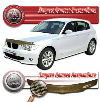 2 169 р. Дефлектор капота CA-Plastiс  BMW 1 серия  E87 (2004-2011) хэтчбэк 5 дв. дорестайлинг, хэтчбэк 5 дв. рестайлинг (серия Шелкография карбон золото )  с доставкой в г. Таганрог. Увеличить фотографию 1