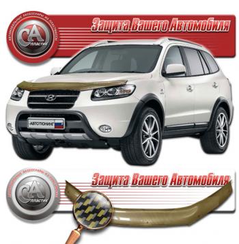 2 299 р. Дефлектор капота CA-Plastiс  Hyundai Santa Fe  CM (2006-2012) дорестайлинг, рестайлинг (серия Шелкография карбон золото)  с доставкой в г. Таганрог. Увеличить фотографию 1