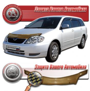 2 299 р. Дефлектор капота CA-Plastiс  Toyota Corolla Fielder  E120 (2000-2004) универсал дорестайлинг, универсал 1-ый рестайлинг (серия Шелкография карбон золото)  с доставкой в г. Таганрог. Увеличить фотографию 1