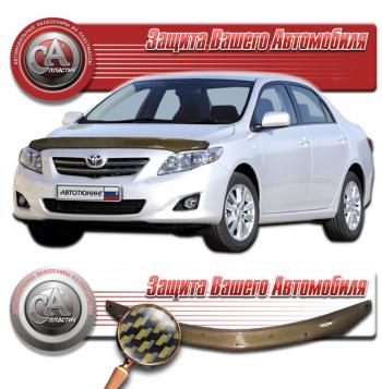 2 149 р. Дефлектор капота CA-Plastiс  Toyota Corolla  E150 (2009-2013) седан рестайлинг (серия Шелкография карбон золото)  с доставкой в г. Таганрог. Увеличить фотографию 1