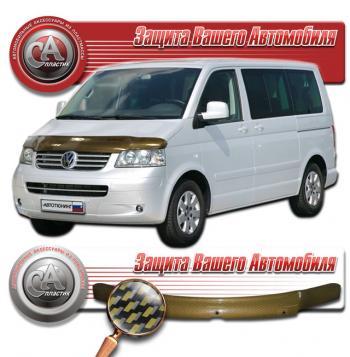 2 199 р. Дефлектор капота CA-Plastiс  Volkswagen Caravelle  T5 (2002-2009) дорестайлинг (серия Шелкография карбон золото)  с доставкой в г. Таганрог. Увеличить фотографию 1