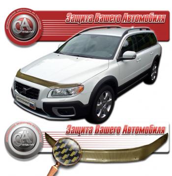 2 299 р. Дефлектор капота CA-Plastiс  Volvo XC70 (2007-2013) дорестайлинг (серия Шелкография карбон золото)  с доставкой в г. Таганрог. Увеличить фотографию 1