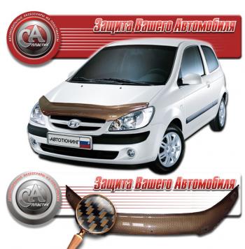 2 069 р. Дефлектор капота CA-Plastiс  Hyundai Getz  TB (2005-2011) хэтчбэк 3 дв. рестайлинг (серия Шелкография карбон медь)  с доставкой в г. Таганрог. Увеличить фотографию 1