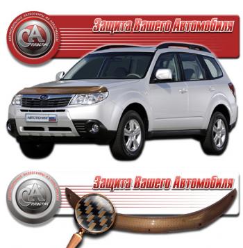 2 249 р. Дефлектор капота CA-Plastiс  Subaru Forester  SH (2008-2013) (серия Шелкография карбон медь)  с доставкой в г. Таганрог. Увеличить фотографию 1