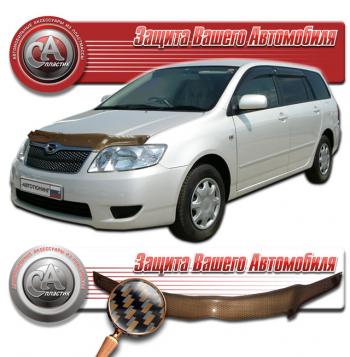 2 169 р. Дефлектор капота CA-Plastiс  Toyota Corolla Fielder  E120 (2004-2006) универсал 2-ой рестайлинг (серия Шелкография карбон медь)  с доставкой в г. Таганрог. Увеличить фотографию 1