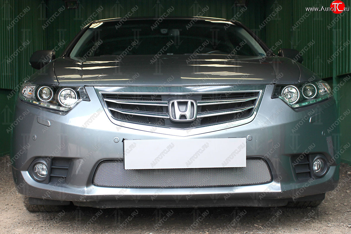 3 199 р. Защитная сетка в бампер (низ, ячейка 3х7 мм) Alfeco Стандарт  Honda Accord  CR (2013-2016) седан дорестайлинг (Хром)  с доставкой в г. Таганрог