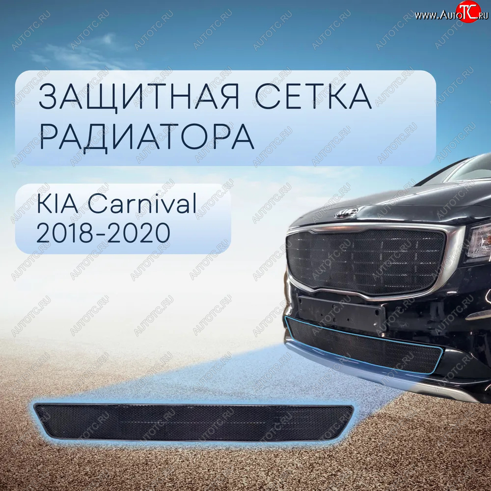 2 859 р. Защитная сетка в бампер (низ, ячейка 3х7 мм) Alfeco Стандарт KIA Carnival YP минивэн рестайлинг (2018-2020) (Чёрная)  с доставкой в г. Таганрог