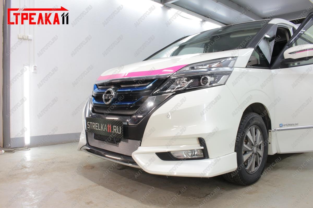 2 479 р. Защита радиатора (верх) Стрелка11 Стандарт  Nissan Serena  C27 (2016-2019) минивэн дорестайлинг (хром)  с доставкой в г. Таганрог