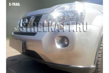 3 199 р. Защита радиатора (середина) Стрелка11 Стандарт  Nissan X-trail  2 T31 (2007-2011) дорестайлинг (черная)  с доставкой в г. Таганрог. Увеличить фотографию 2