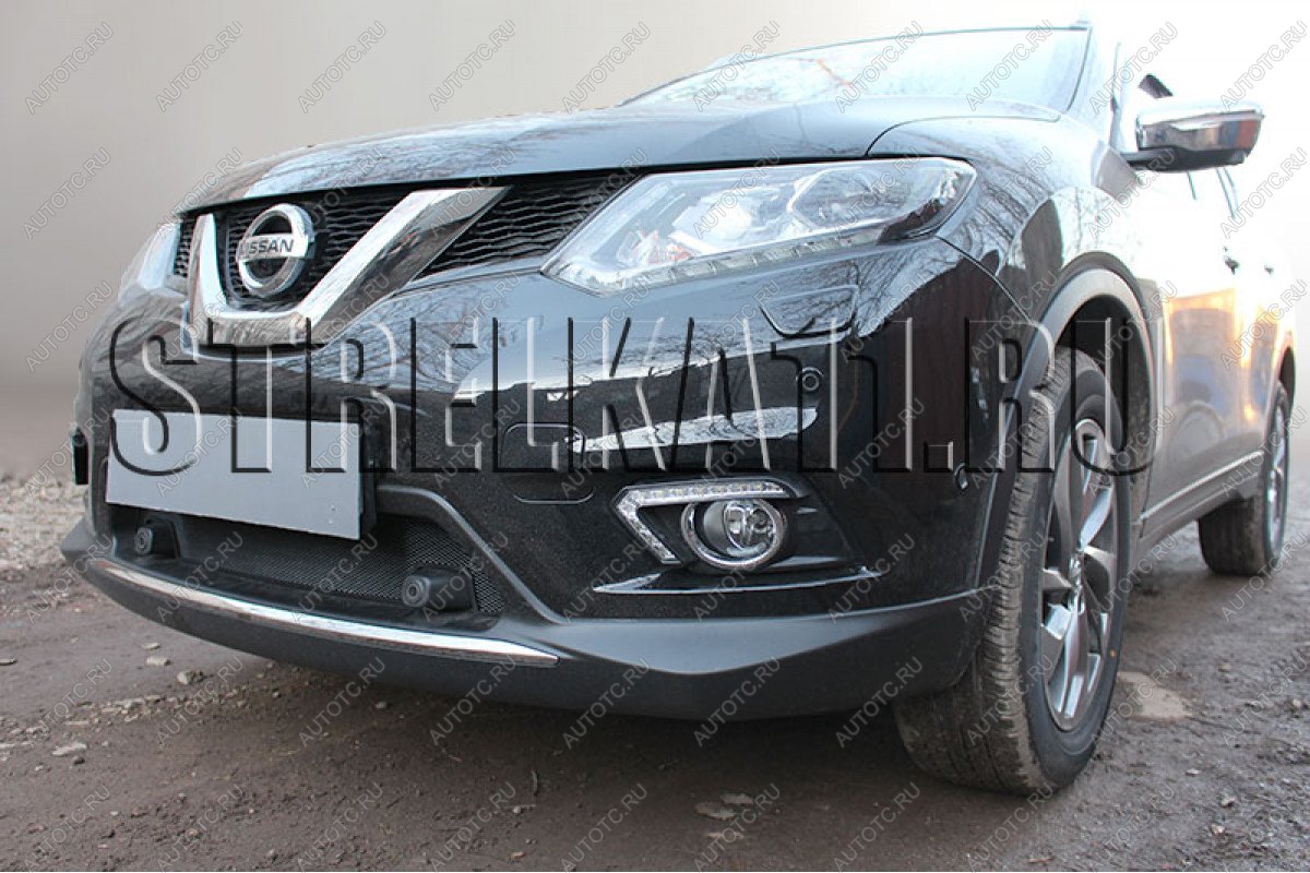 3 399 р. Защита радиатора (с парктроником низ) Стрелка11 Стандарт  Nissan X-trail  3 T32 (2013-2018) дорестайлинг (черная)  с доставкой в г. Таганрог