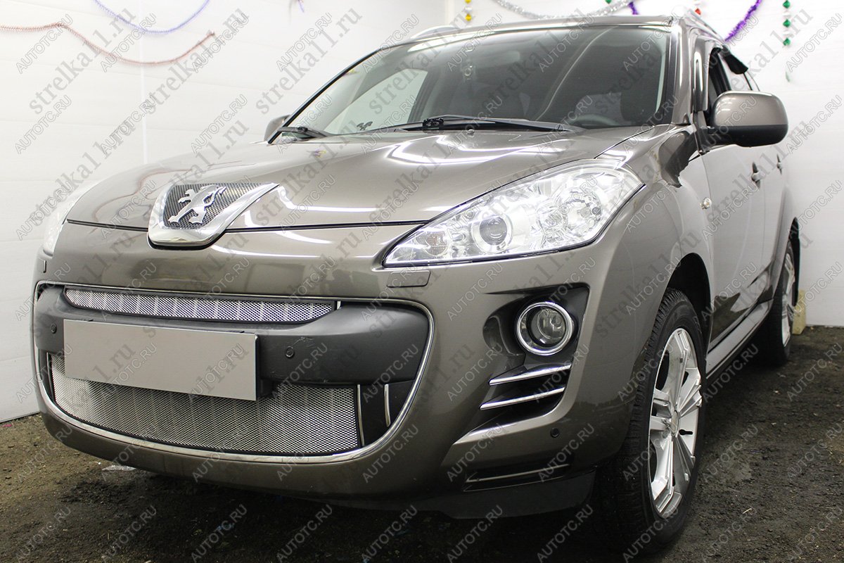 2 689 р. Защита радиатора (верх) Стрелка11 Стандарт  Peugeot 4007 (2007-2012) (хром)  с доставкой в г. Таганрог