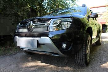 2 879 р. Защита радиатора (верх) Стрелка11 Стандарт  Renault Duster  HS (2015-2021) рестайлинг (хром)  с доставкой в г. Таганрог. Увеличить фотографию 2