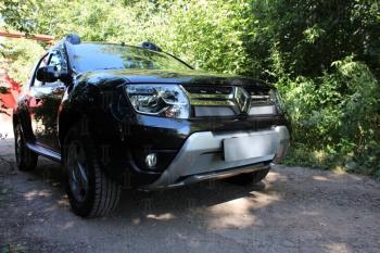 2 879 р. Защита радиатора (верх) Стрелка11 Стандарт  Renault Duster  HS (2015-2021) рестайлинг (хром)  с доставкой в г. Таганрог. Увеличить фотографию 1