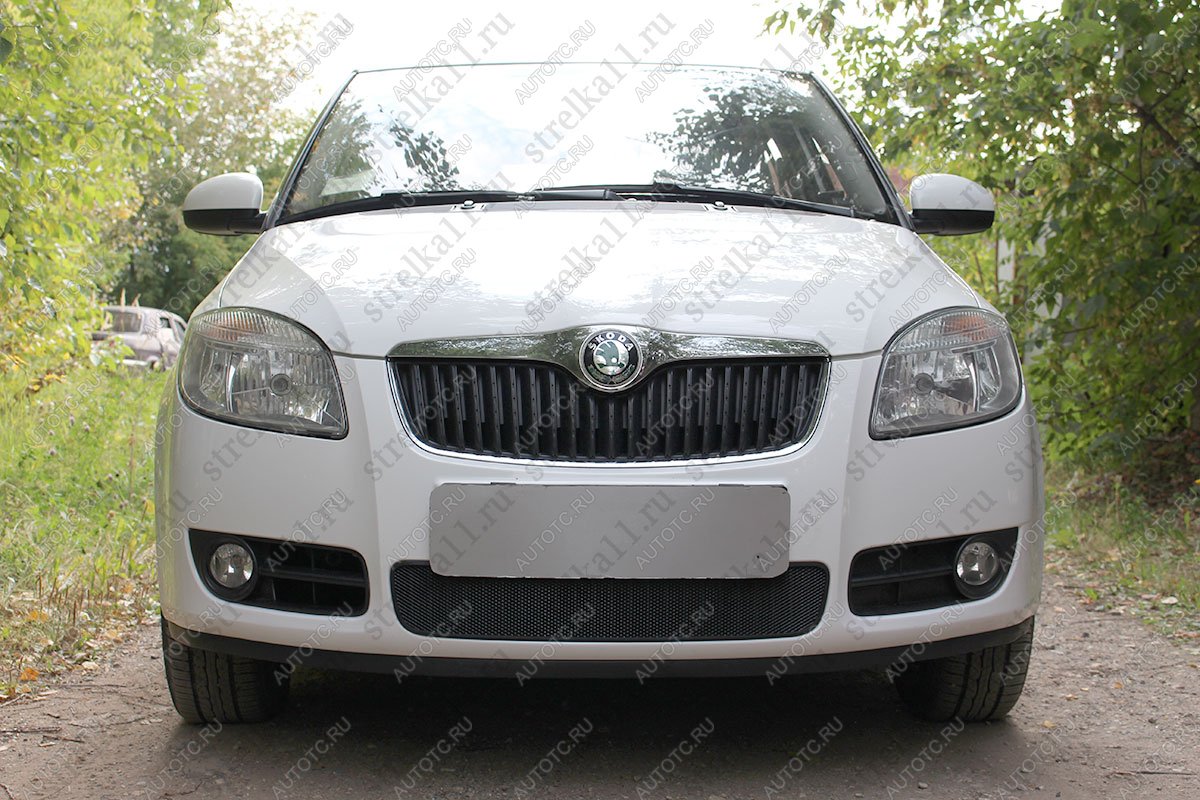 2 899 р. Защита радиатора Стрелка11 Стандарт  Skoda Fabia  Mk2 - Roomster  5J (черная)  с доставкой в г. Таганрог