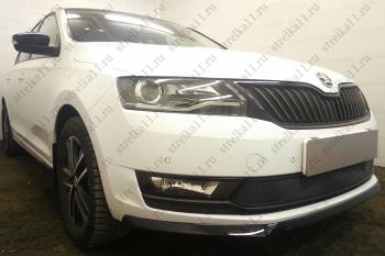 Защита радиатора (2 части) Стрелка11 Стандарт Skoda (Шкода) Rapid (Рапид) ( NH1,  NH3) (2015-2020) NH1, NH3 хэтчбэк рестайлинг, рестайлинг лифтбэк