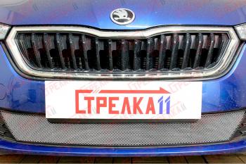 3 899 р. Защита радиатора (низ) Стрелка11 Стандарт  Skoda Rapid  MK2 (2019-2025) (хром)  с доставкой в г. Таганрог. Увеличить фотографию 2