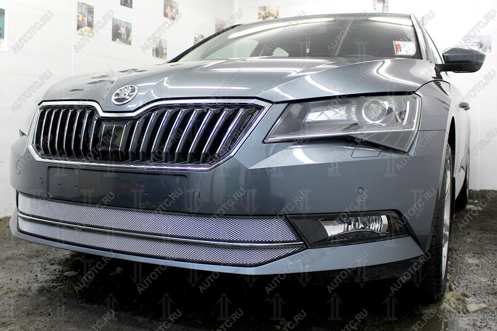 4 799 р. Защита радиатора (2 части) Стрелка11 Стандарт  Skoda Superb ( B8 (3V),  B8 (3V5)) (2015-2019) лифтбэк дорестайлинг, универсал дорестайлинг (хром)  с доставкой в г. Таганрог