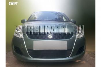 2 899 р. Защита радиатора Стрелка11 Стандарт  Suzuki Swift  ZC72S (2010-2013) дорестайлинг, хэтчбэк 5 дв. (черная)  с доставкой в г. Таганрог. Увеличить фотографию 1