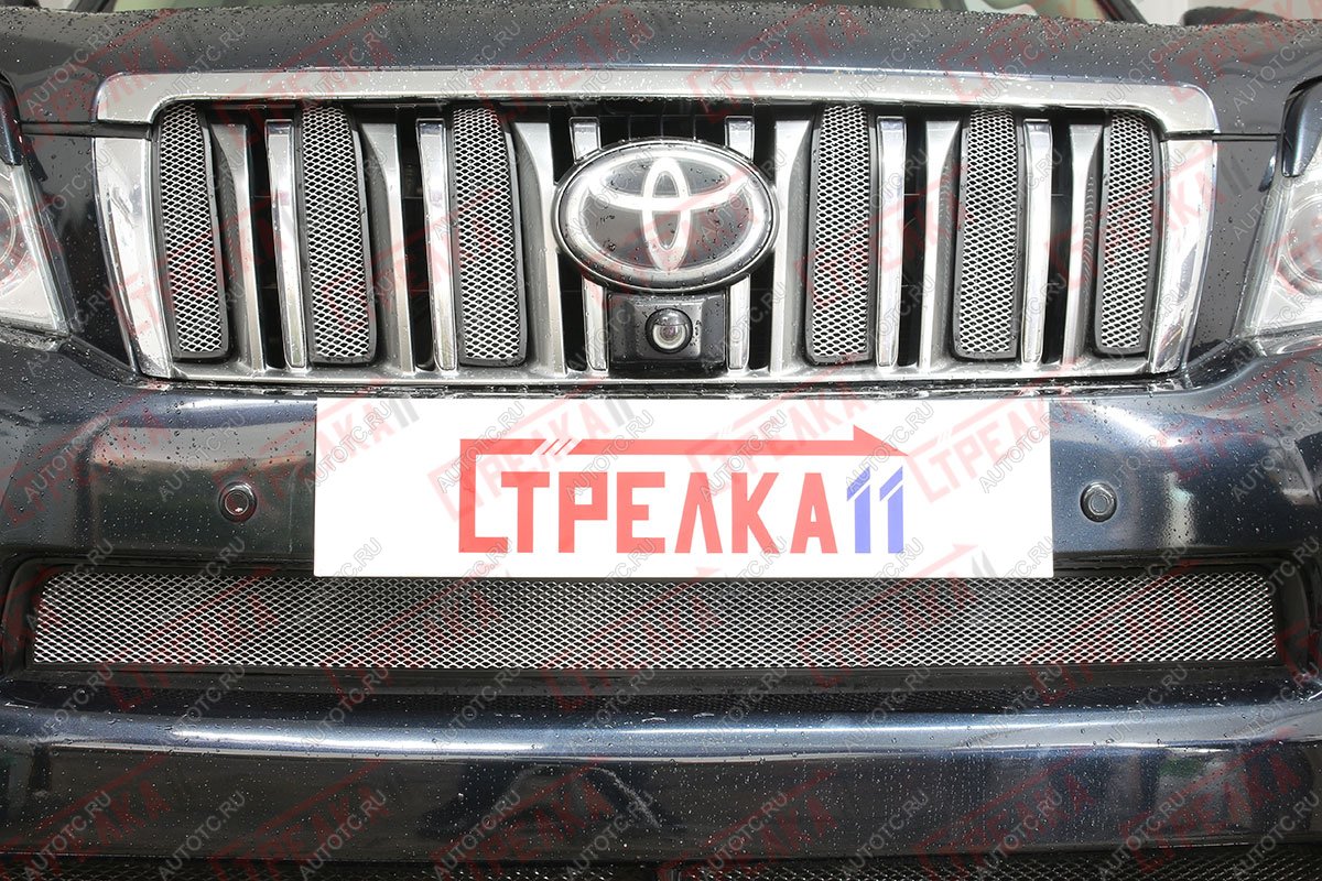 4 389 р. Защита радиатора (верх 6 частей) Стрелка11 Стандарт  Toyota Land Cruiser Prado  J150 (2009-2013) дорестайлинг (хром)  с доставкой в г. Таганрог