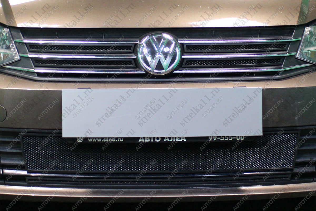 3 679 р. Защита радиатора (4 части верх) Стрелка11 Стандарт  Volkswagen Polo  5 (2015-2020) седан рестайлинг (черная)  с доставкой в г. Таганрог